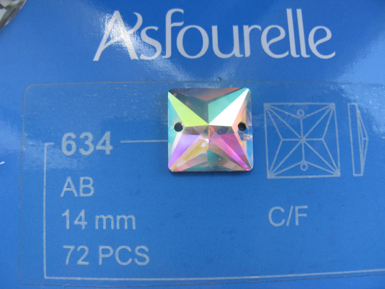 

Стразы пришивные Asfour Квадрат 14мм. Crystal AB