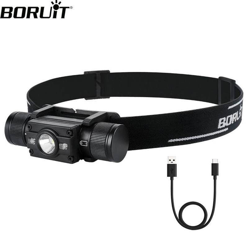 

Налобный фонарь Boruit HP300 18650 Type C фонарик XM-L2 + 2 XPE 1000LM, Черный