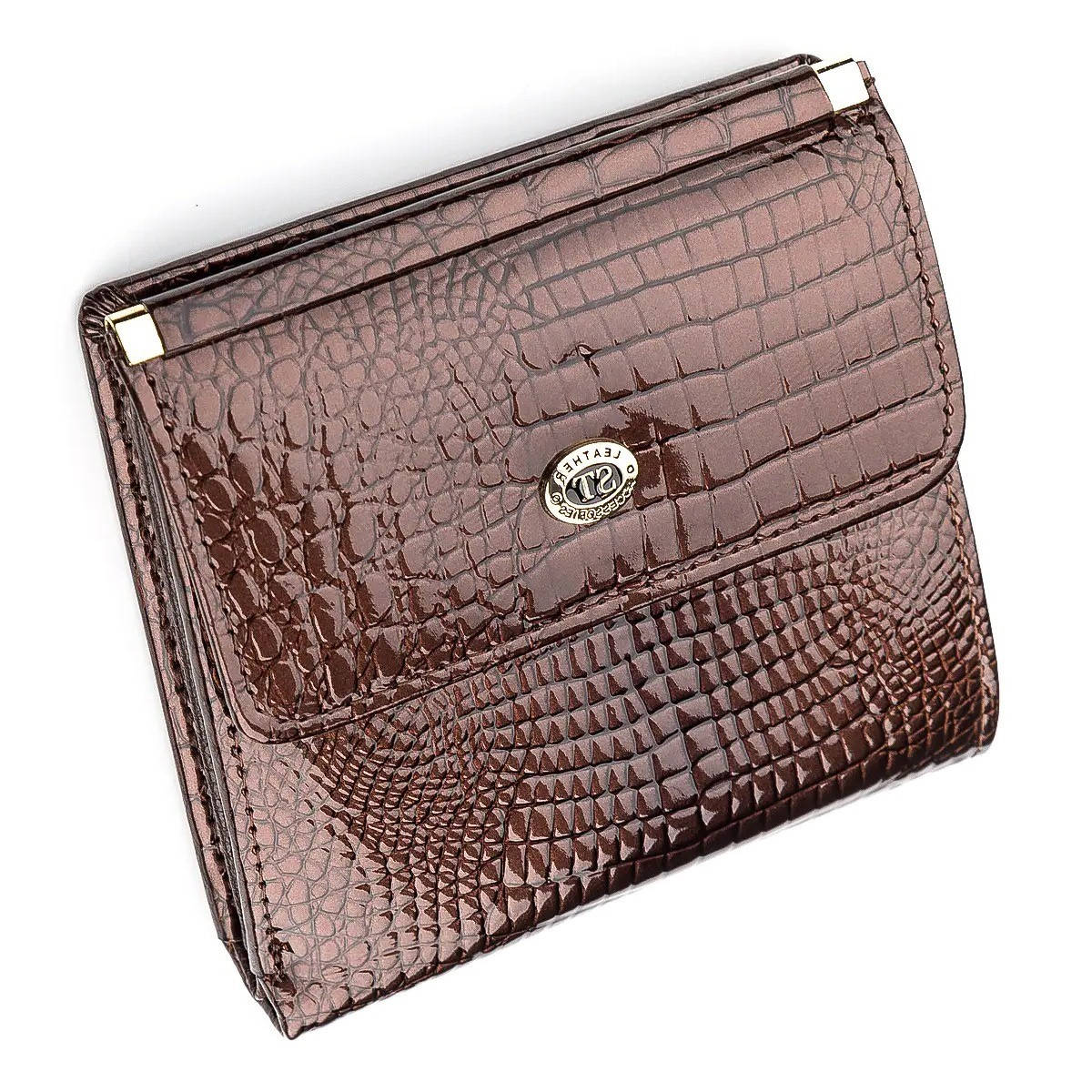 

Кошелек женский кожаный лаковый коричневый ST Leather