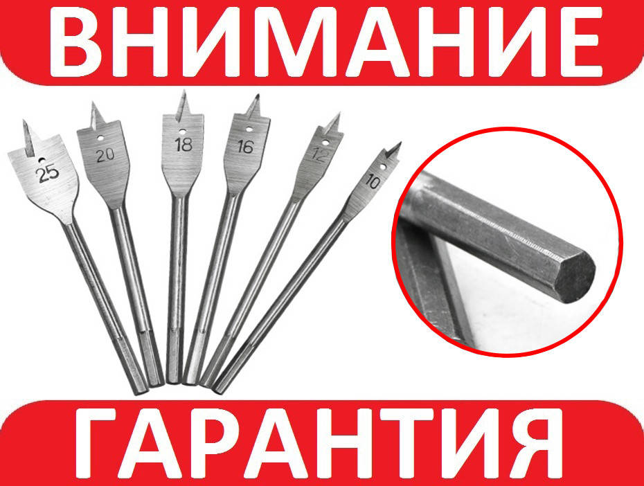 

Набор сверл перьевых 6шт 10-25мм