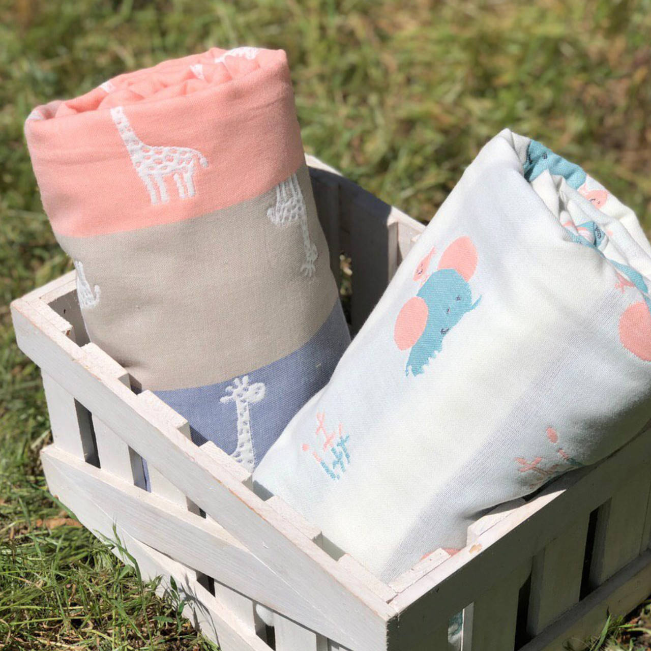 

Летний хлопковый плед в коляску 110*110 муслин Жирафы