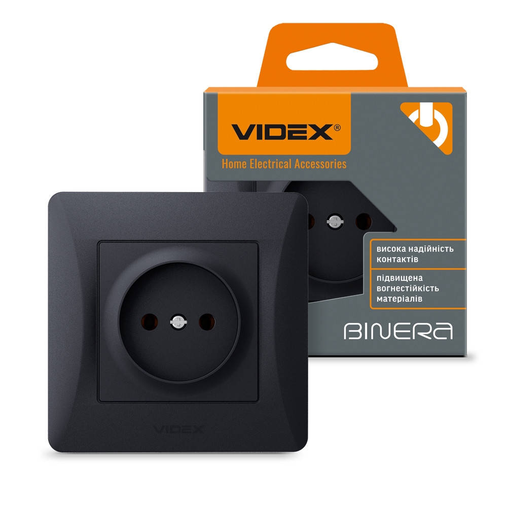 

VIDEX BINERA Розетка одинарная черный графит VF-BNSK1-BG 24424
