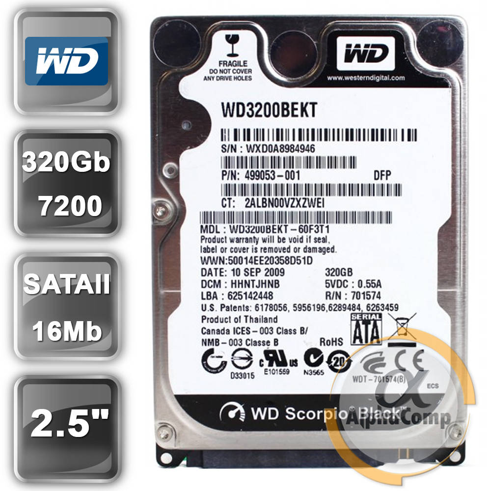

Жесткий диск 2.5" 320Gb WD WD3200BEKT (16Mb • 7200 • SATAII) БУ