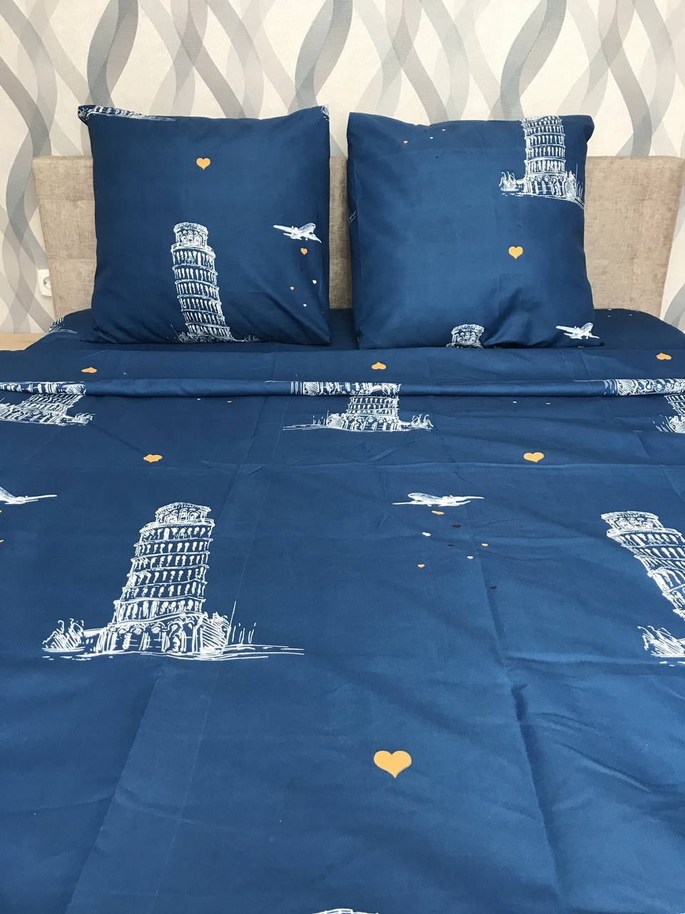 

Двуспальное постельное белье Башни на синем, Синий