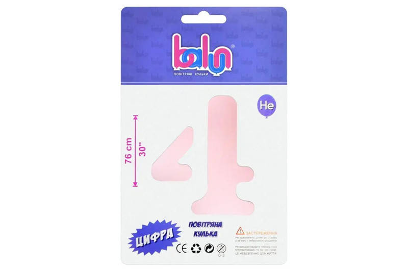 

Фольгированный шар цифра 4 sugar pink 30" Balun в упаковке, Розовый