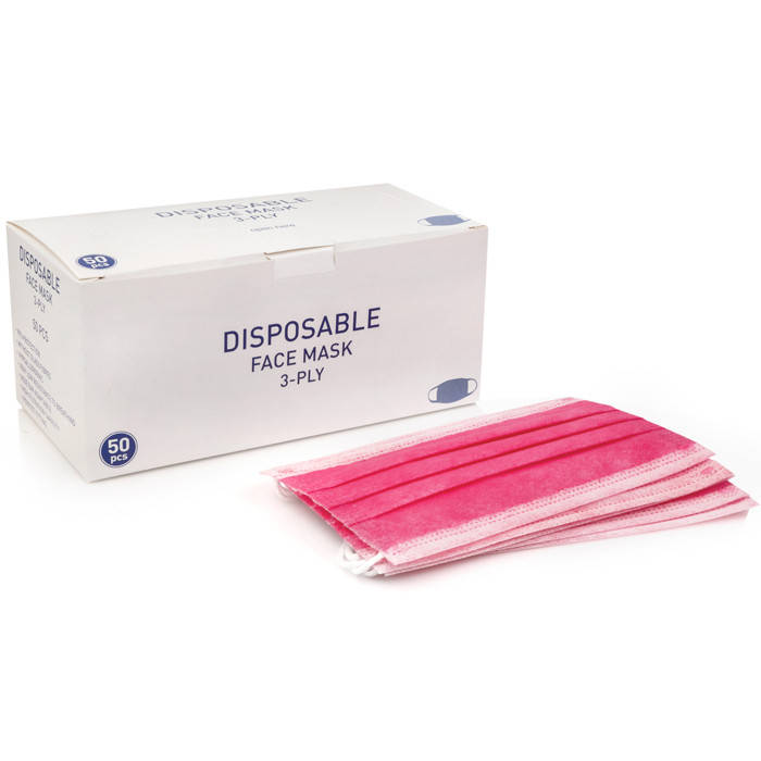 

Маска медицинская трехслойная Disposable с ушными петлями, розовая (50 шт), Розовый