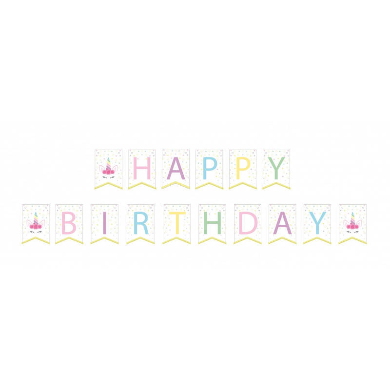

Гирлянда Единорог "Happy Birthday" флажки (3 метра, белый)