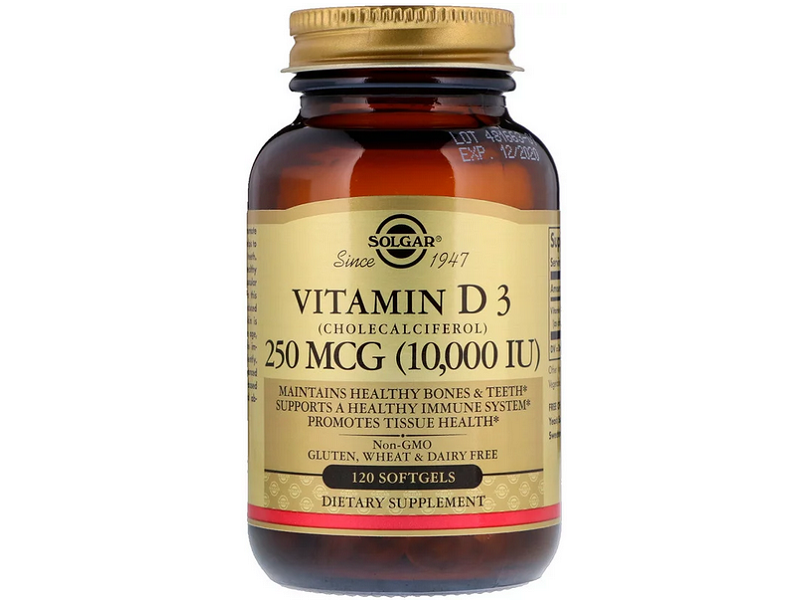 

Витамин Д3 (холекальциферол), Vitamin D3, Solgar, 10000 МЕ, 120 капсул