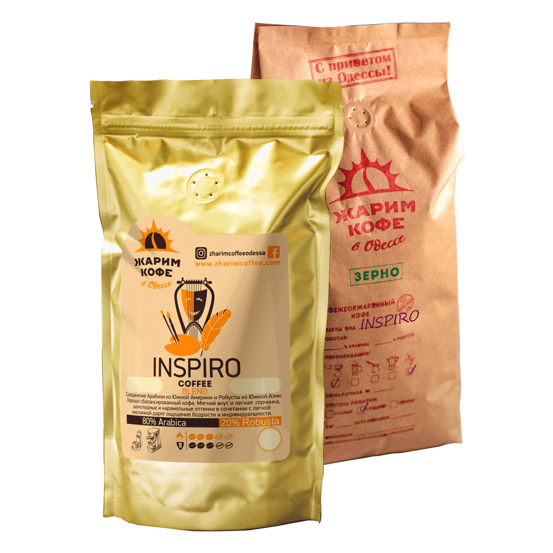 

Свежеобжаренный кофе арабика бленд Inspiro Blend 80A/20R крафт пакет 100 г.
