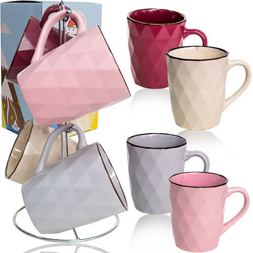 

Набор керамических чашек 4шт. 350мл. на металлической стойке Грани, Разные цвета