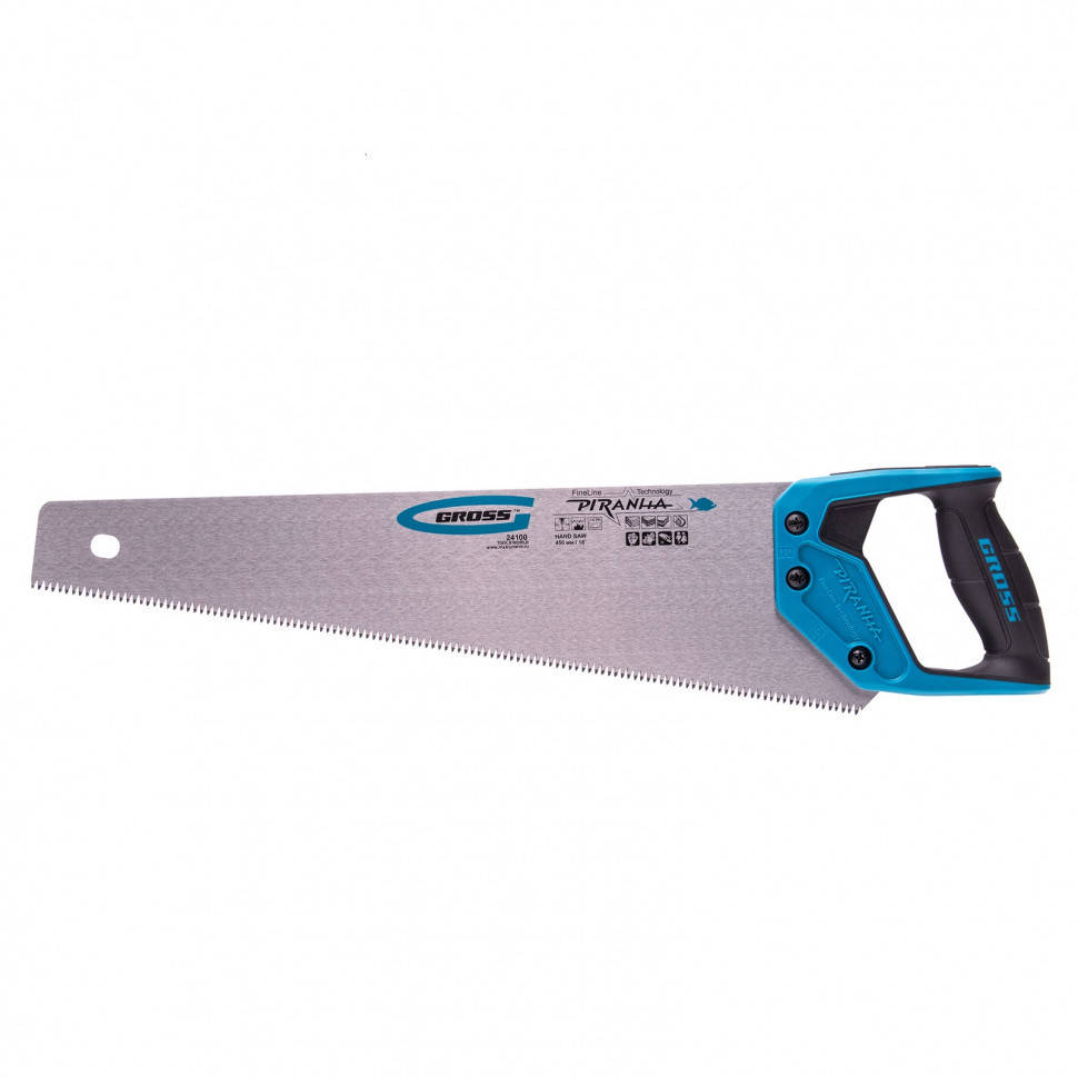 

24100 Ножівка по дереву "PIRANHA", 450 мм, 7-8 TPI, зуб - 3D, гартований зуб, 2- комп. рукоятка// GROSS