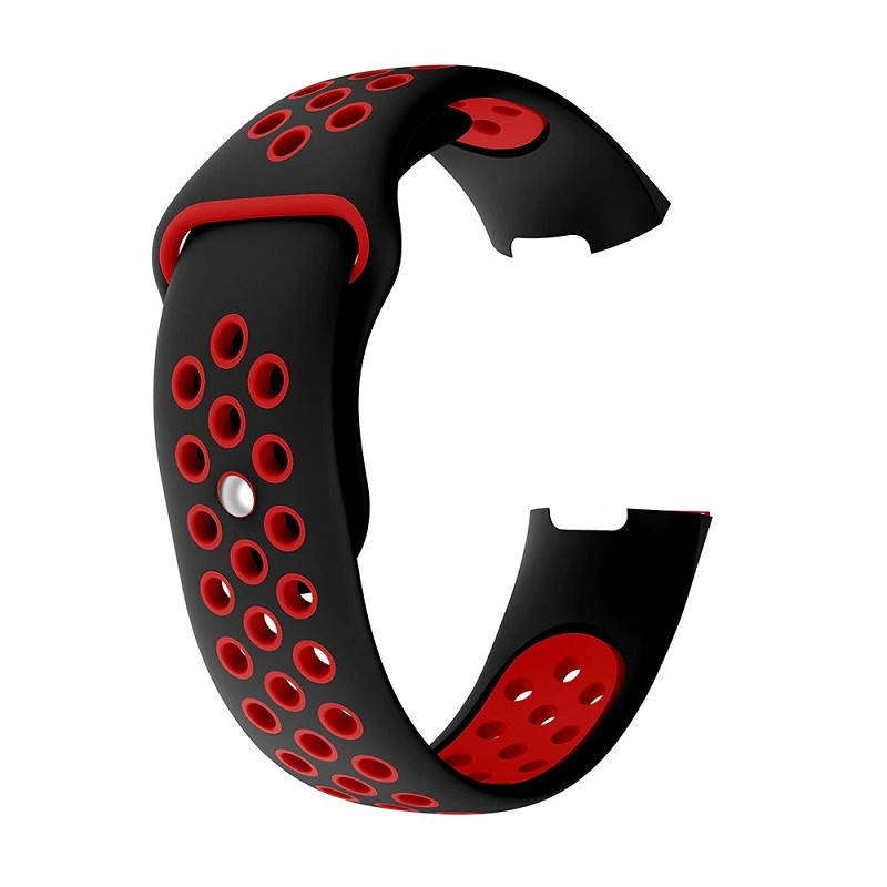 

Силиконовый ремешок Primo с перфорацией для фитнес браслета Fitbit Charge 3 / 4 - Black&Red / размер L