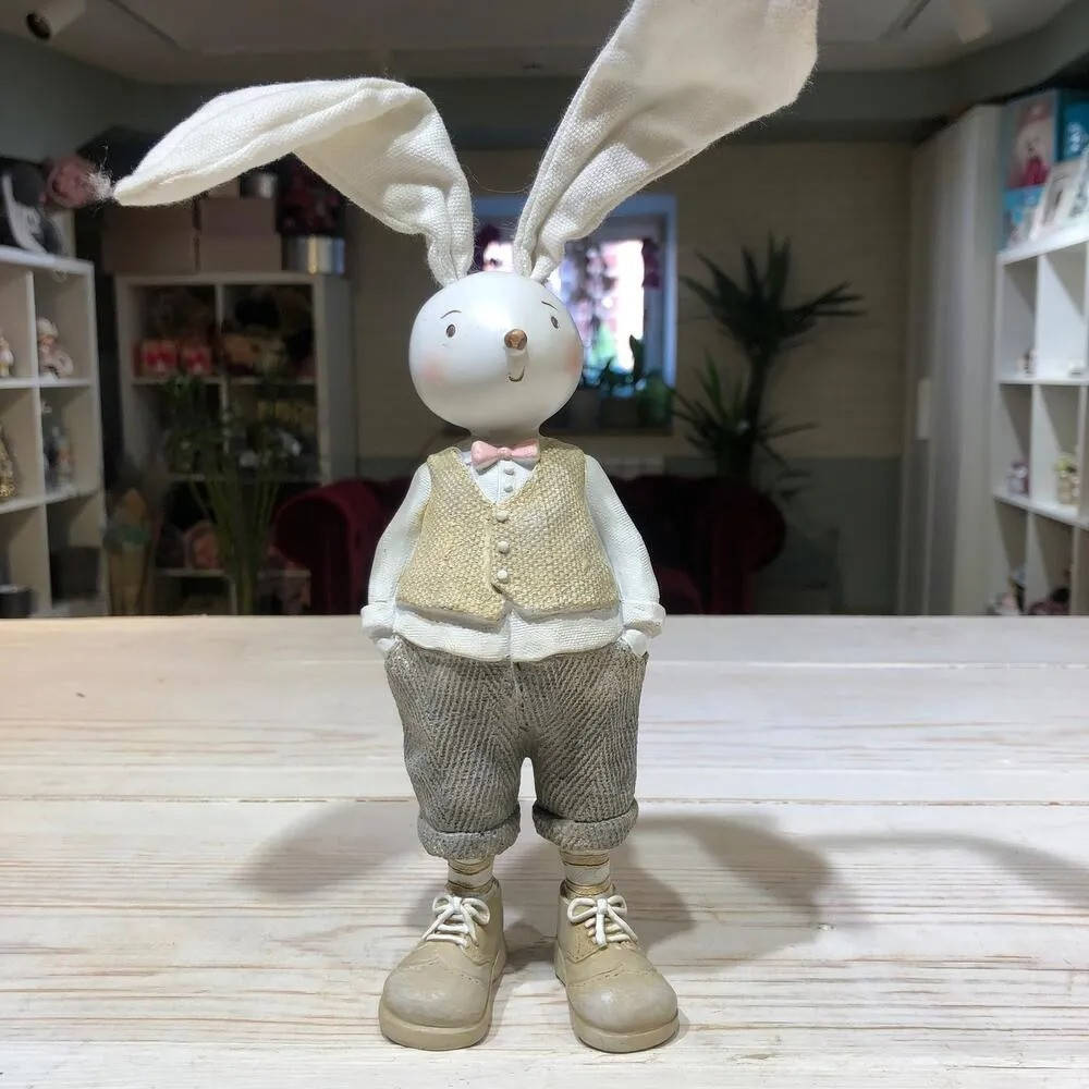 

Заяц с каркасными ушами 30см фигурка из полистоуна для весенне-пасхального декора