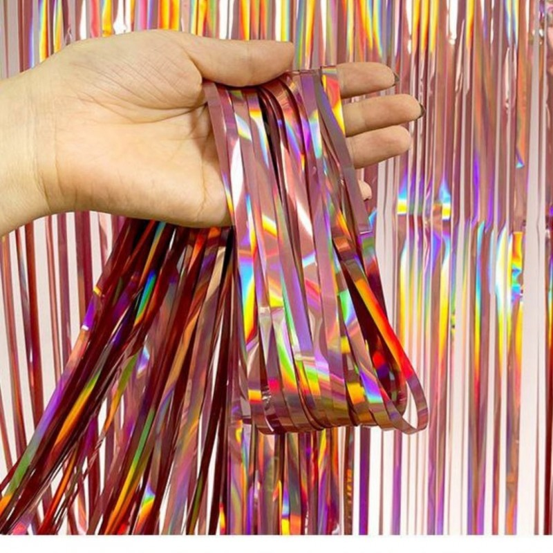 

Декоративная шторка для фотозоны - розовое золото голографическая 1х2м