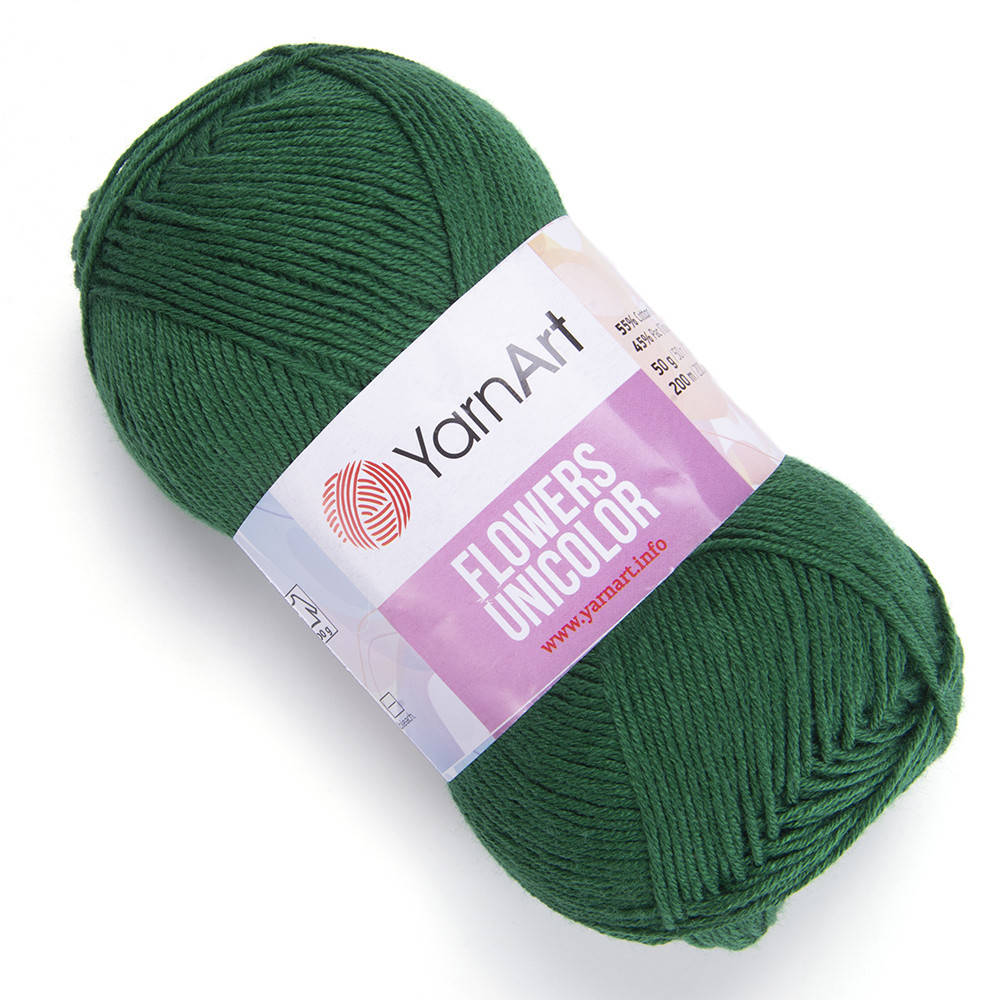 

YarnArt Flowers Unicolor (ЯрнАрт Фловерс Униколор) № 758 изумрудно-зеленый (Пряжа коттон, нитки для вязания), Изумрудный
