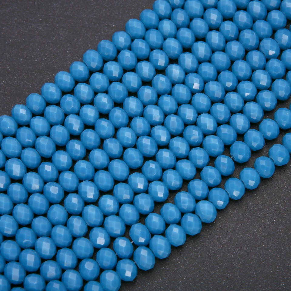 

Бусины стекло матовое джинсовое "рондель" d-8х6мм нитка L-38см