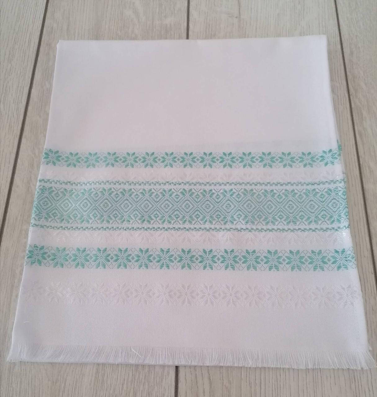 

Тканый льняной рушник Волинські візерунки с мятным орнаментом 80 см