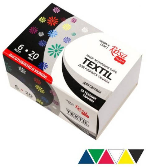 

Набор акриловых красок для росписи тканей 6 цветов по 20 мл Rosa Talent, 134620