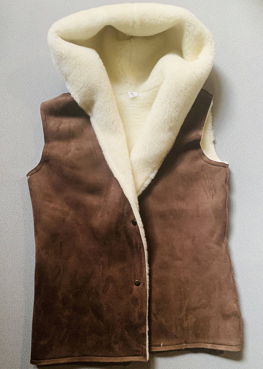 

Жилетка з овчини замшева, жилет з овечої вовни, безрукавка з овечої вовни s-4xl, Коричневый