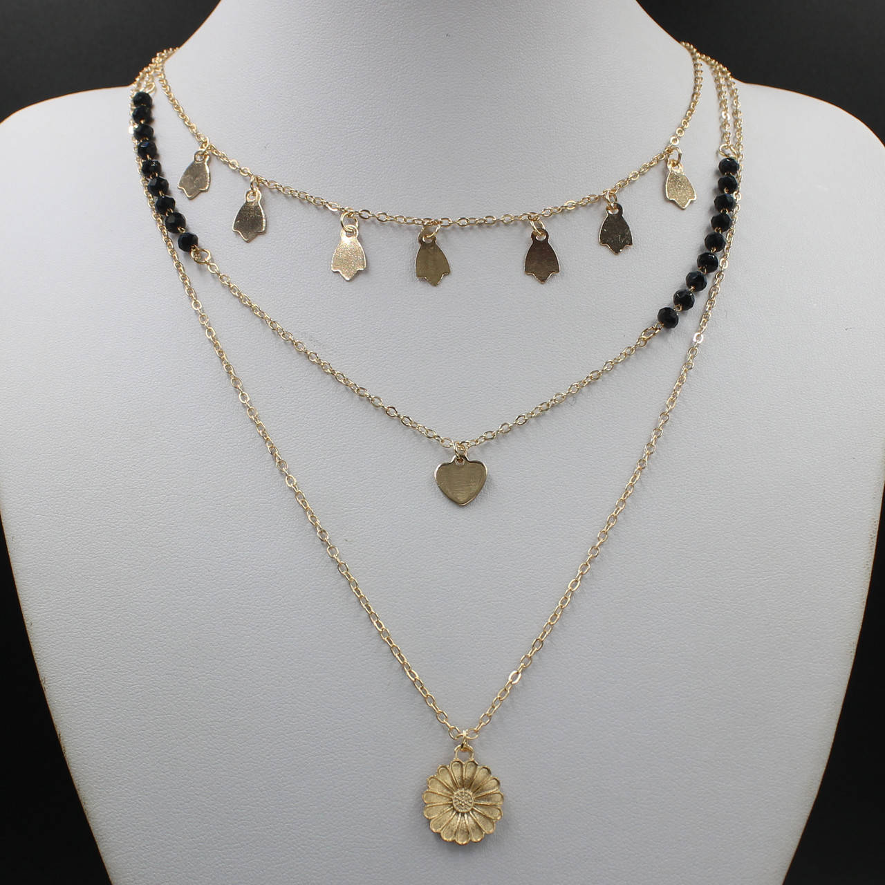 

Колье женское многослойное золотое цепи цепочки кулон монетка черный турмалин 3 ряда LOUIS VUITTON