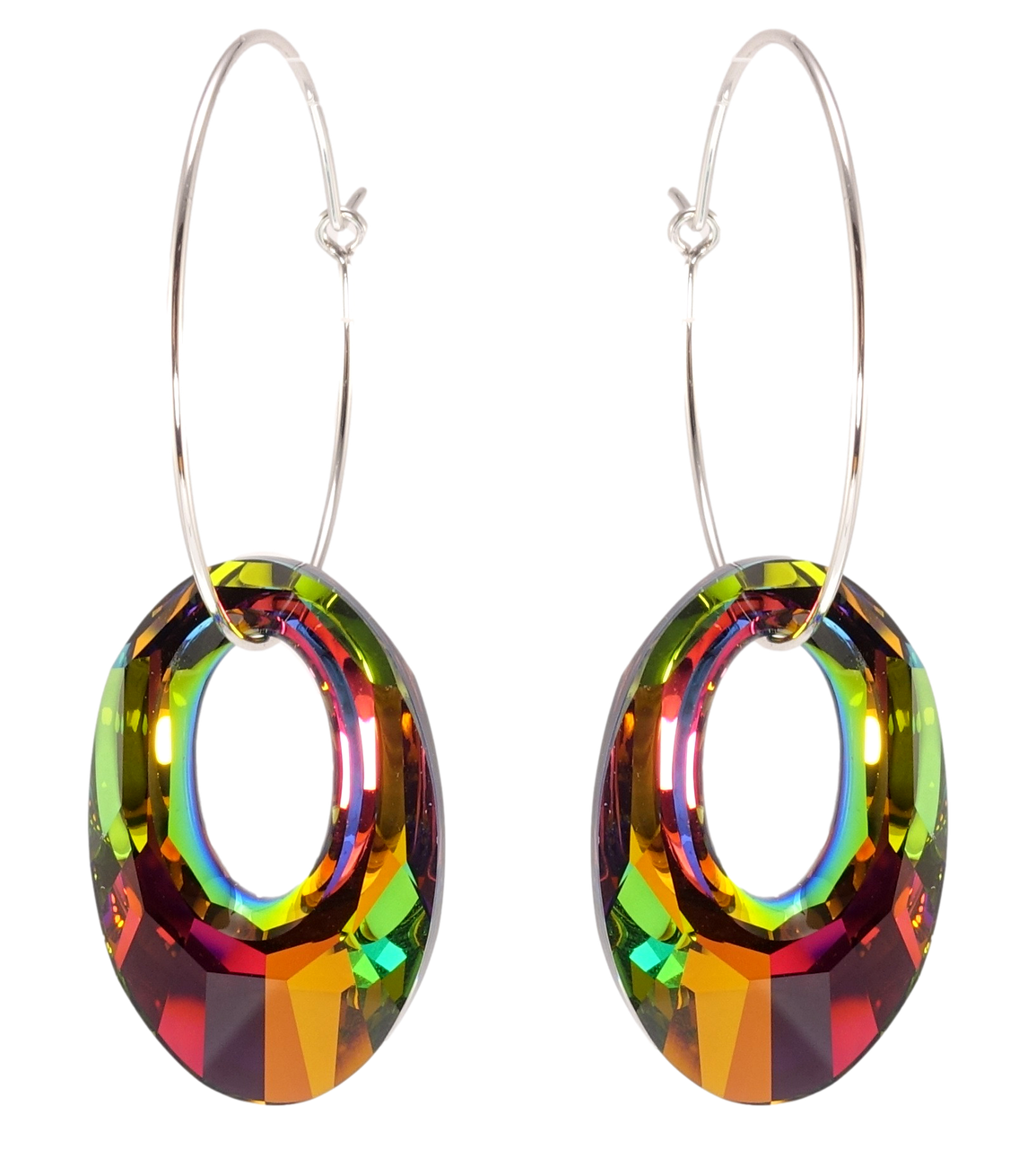 

Серьги Xuping Родий с кр-ми Swarovski кольца (конго) "Кристальные кольца Vitrail Medium" ø 3см