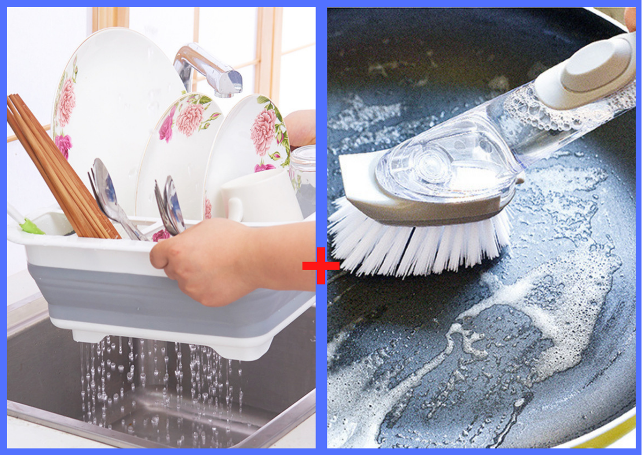 

Комплект кухонный Сушка для посуды складная + Щетка для посуды с дозатором моющего