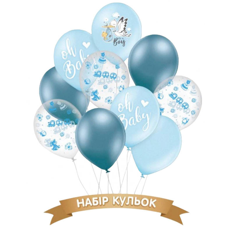 

Набор латексных шаров на выписку для мальчика Аист хром 10шт/уп Belbal, Голубой