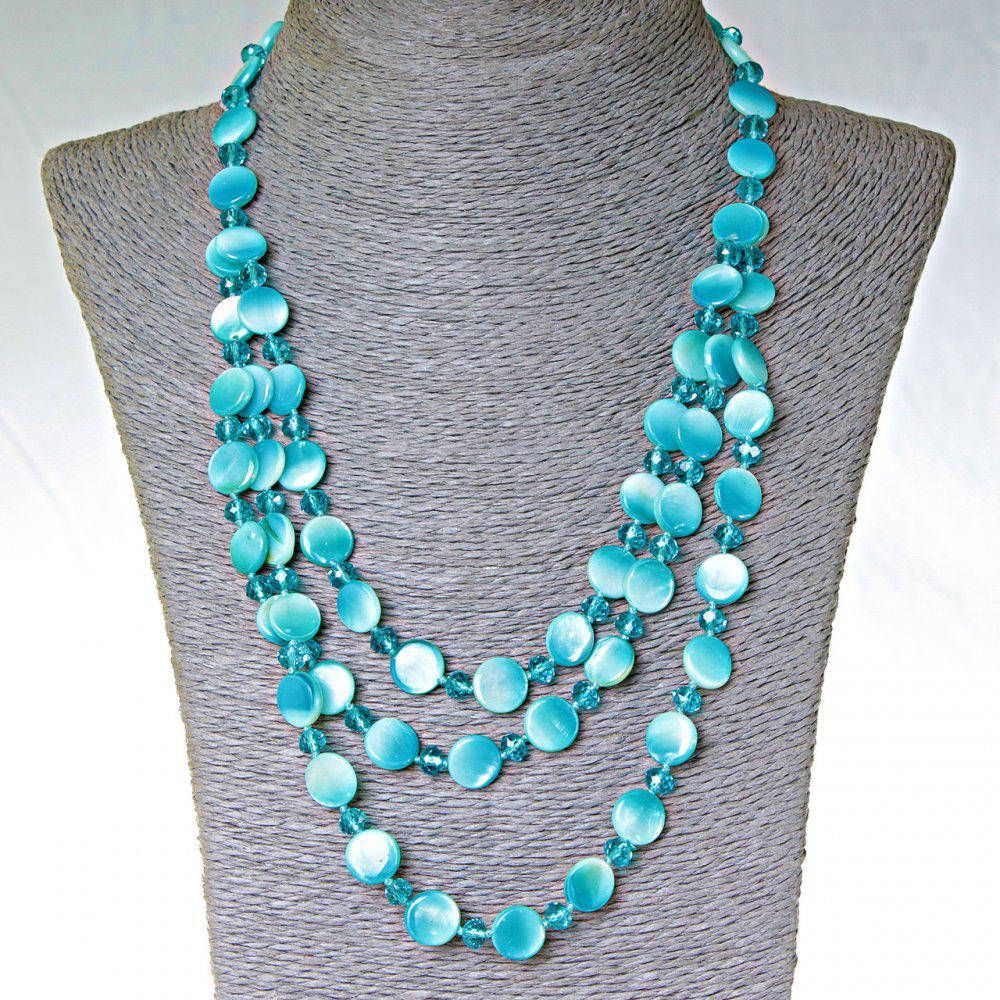 

Бусы длинные многорядные Перламутр голубой монетка, 47см