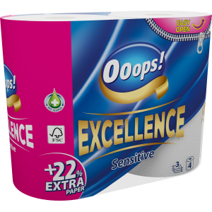 

Туалетная бумага Ooops! 3-хслойная Excellence 4шт (150 отрывов), Белый