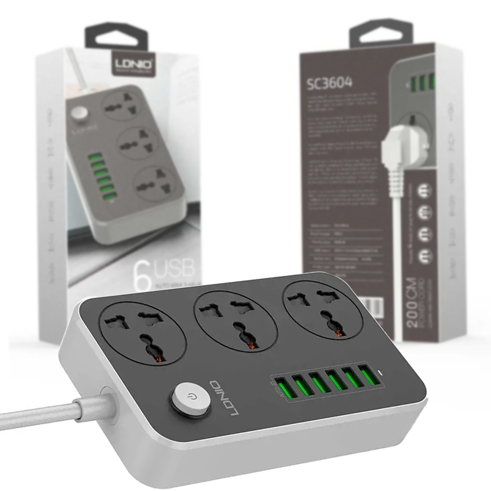 

Сетевой фильтр-удлинитель LDNIO SC3604 3 Sockets 6USB 1.6м 2500W Black