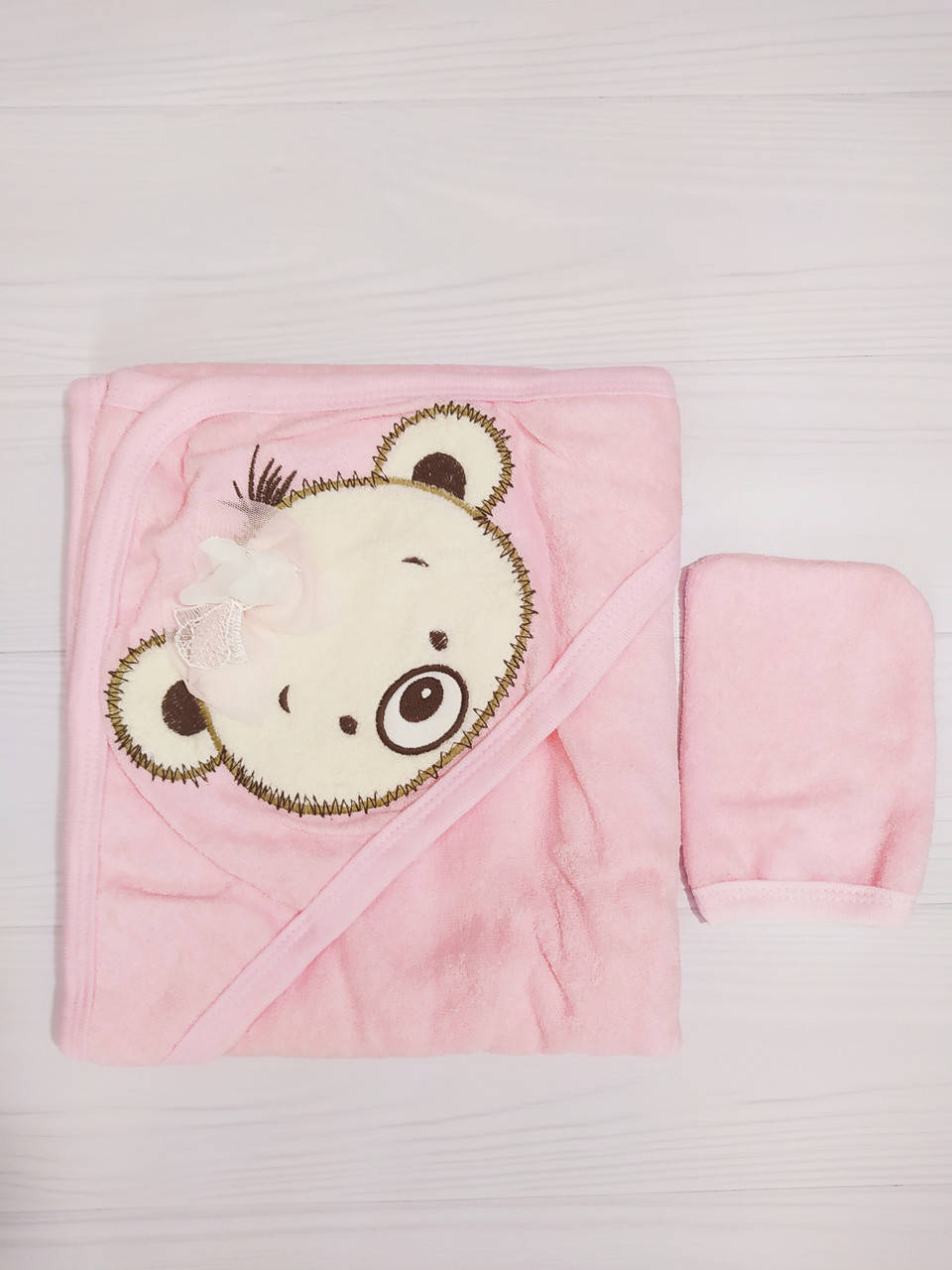 

Детское полотенце-уголок с мочалкой розовое, Розовый