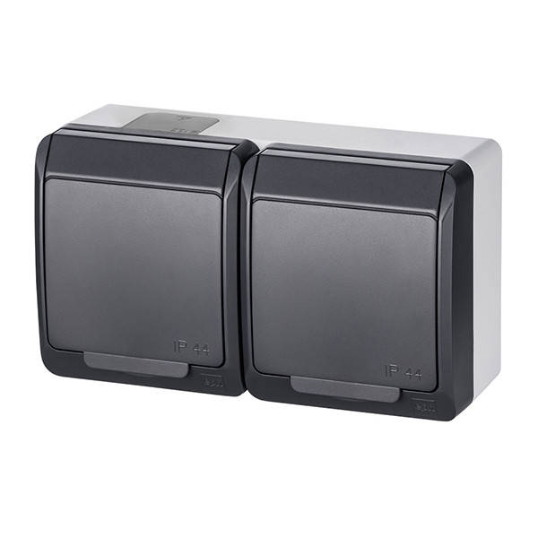 

Розетка с крышкой двойная Elektro-Plast Hermes IP44 c з/к 16А антрацит (0325-07)