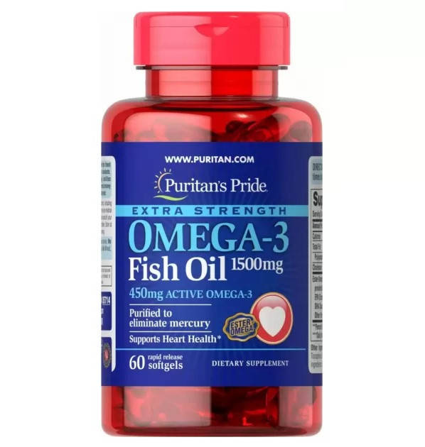 

Омега-3 рыбий жир, Extra Strength Omega-3 Fish Oil, Puritan's Pride, 1500 мг, 60 гелевых капсул (PTP-35714)