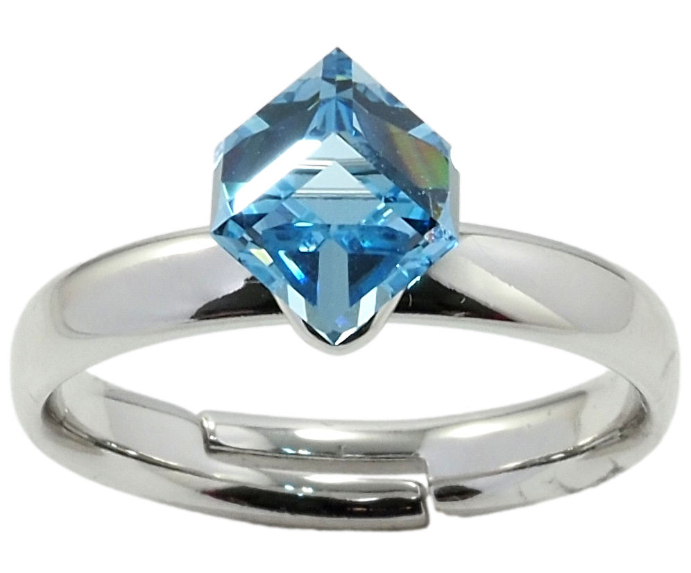 

Кольцо Xuping Родий с кр-ми Swarovski "Кристальный куб Aquamarine, 6х6мм" р.18-19