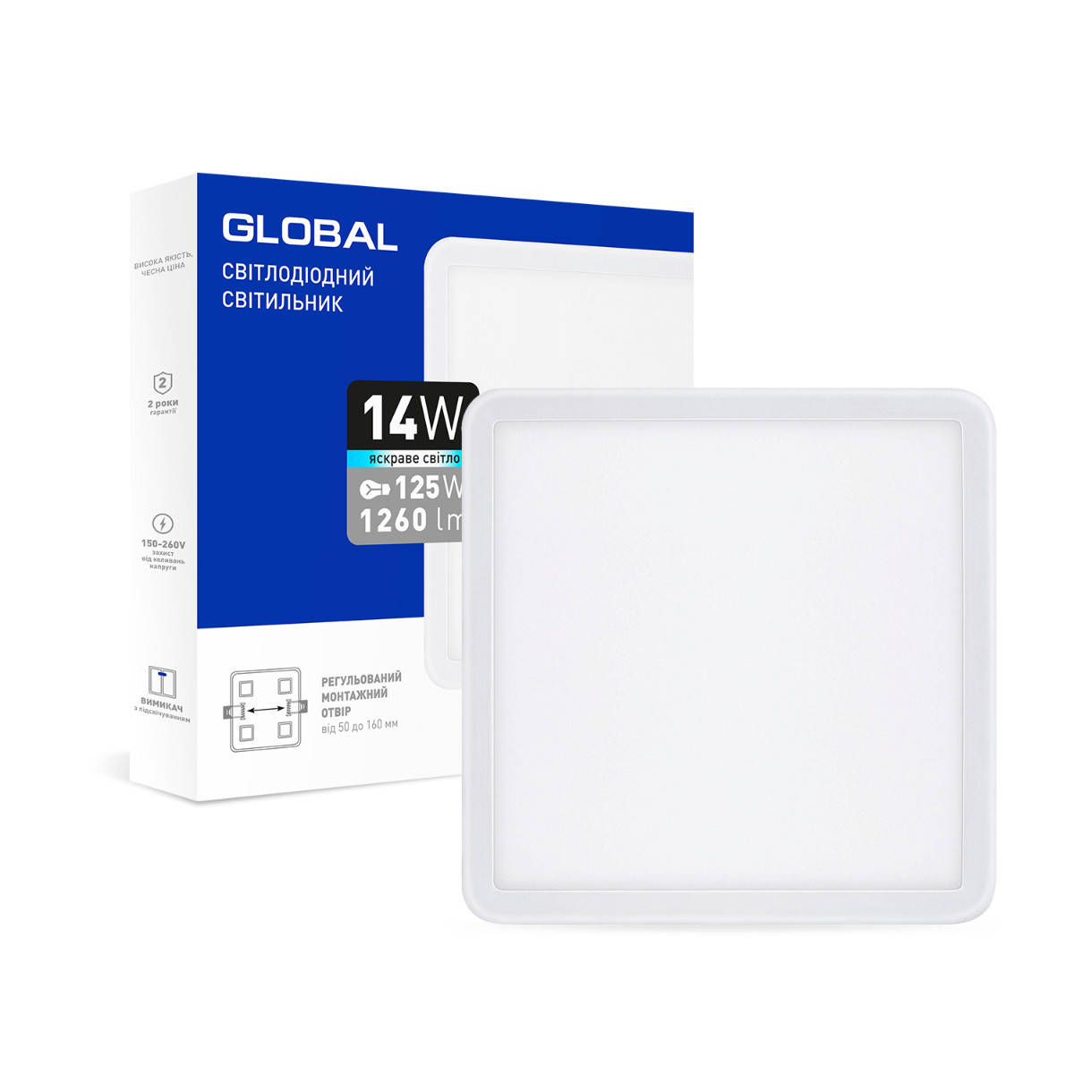 

Светильник светодиодный GLOBAL SP adjustable 14W, 4100K (квадрат) (1-GSP-01-1441-S)