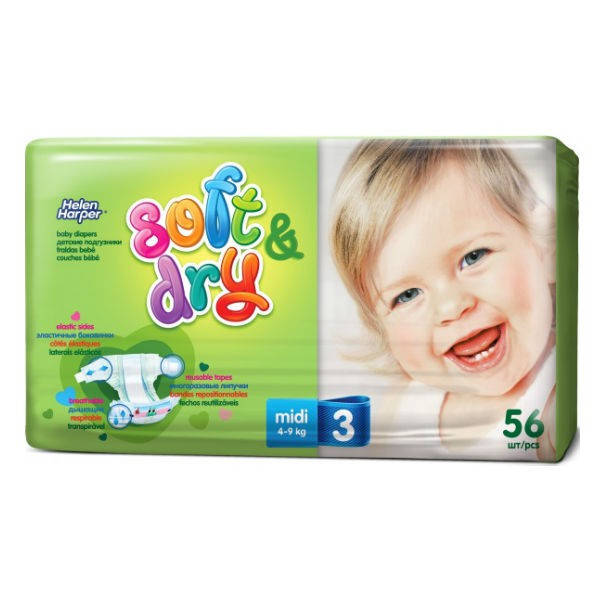

Детские подгузники Helen Harper Soft&Dry 3 (4-9кг) 56шт Midi