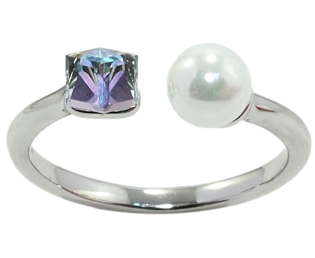 

Кольцо Xuping Родий с кр-ми Swarovski "Кристальный кубик Lavender с жемчугом, ø 6мм, 4х4мм" р.18-19