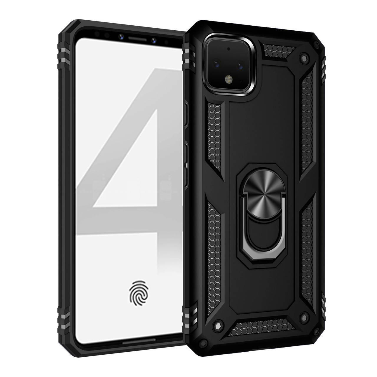 

Противоударный чехол с кольцом подставкой для Google Pixel 4 черный матовый