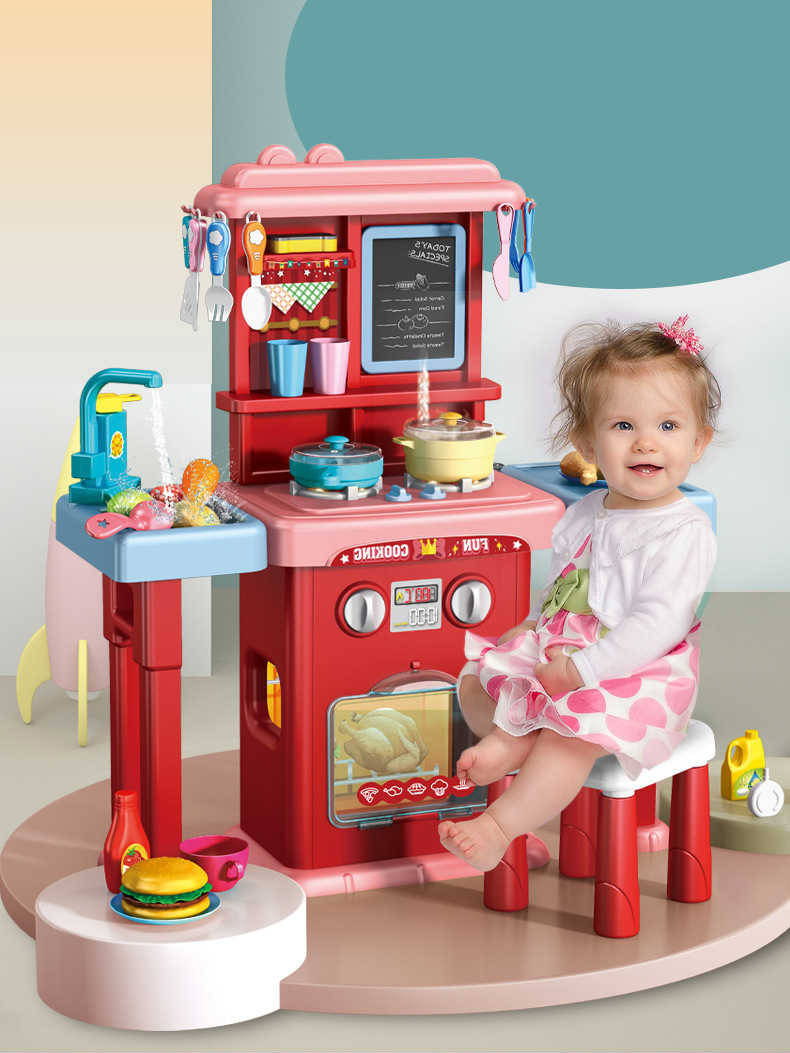 

Детская игровая кухня со стульчиком Spraying "Kitchen Cooking", с эффектом кипение, 64 ел., красная
