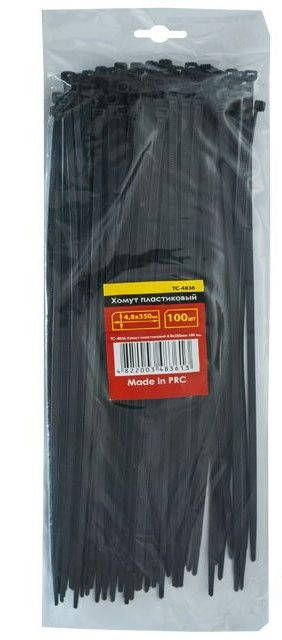 

Хомуты (стяжки) пластиковые 4,8x350мм черные INTERTOOL TC-4836 (100 шт)