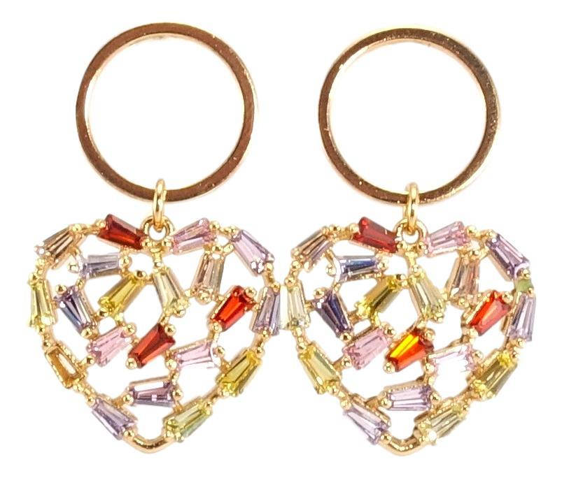 

Серьги Xuping Позолота 18K гвоздики (пусеты) "Колечки с подвесками сердечками из цветных кристаллов"