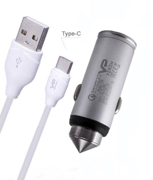 

Автомобильное зарядное устройство Veron T05C QC3.0 Car Charger Set (Type C) -3A