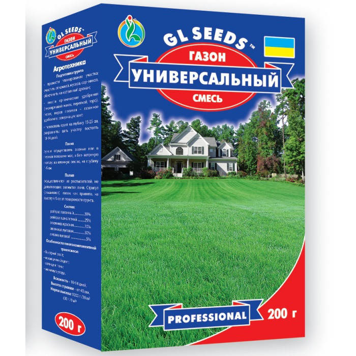 

Насіння газонної трави Універсальний суміш багаторічна стійка до несприятливих погодних умов, коробка 200 г