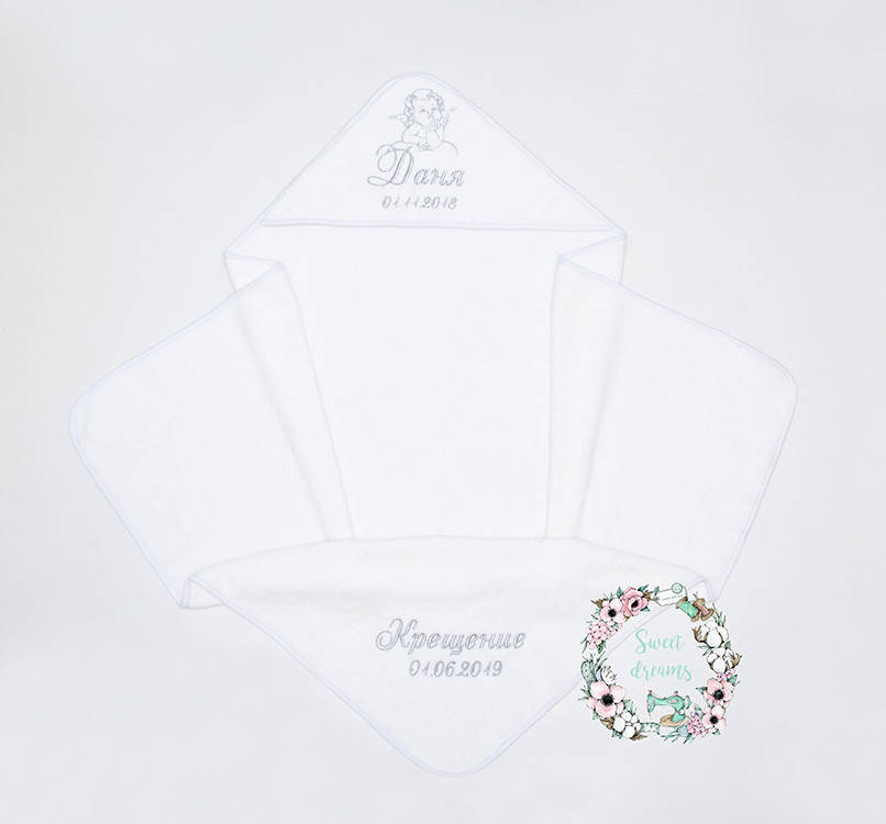 

Крыжма махровая с капюшоном, крестильное полотенце махровое с капюшоном 100*100, Белый