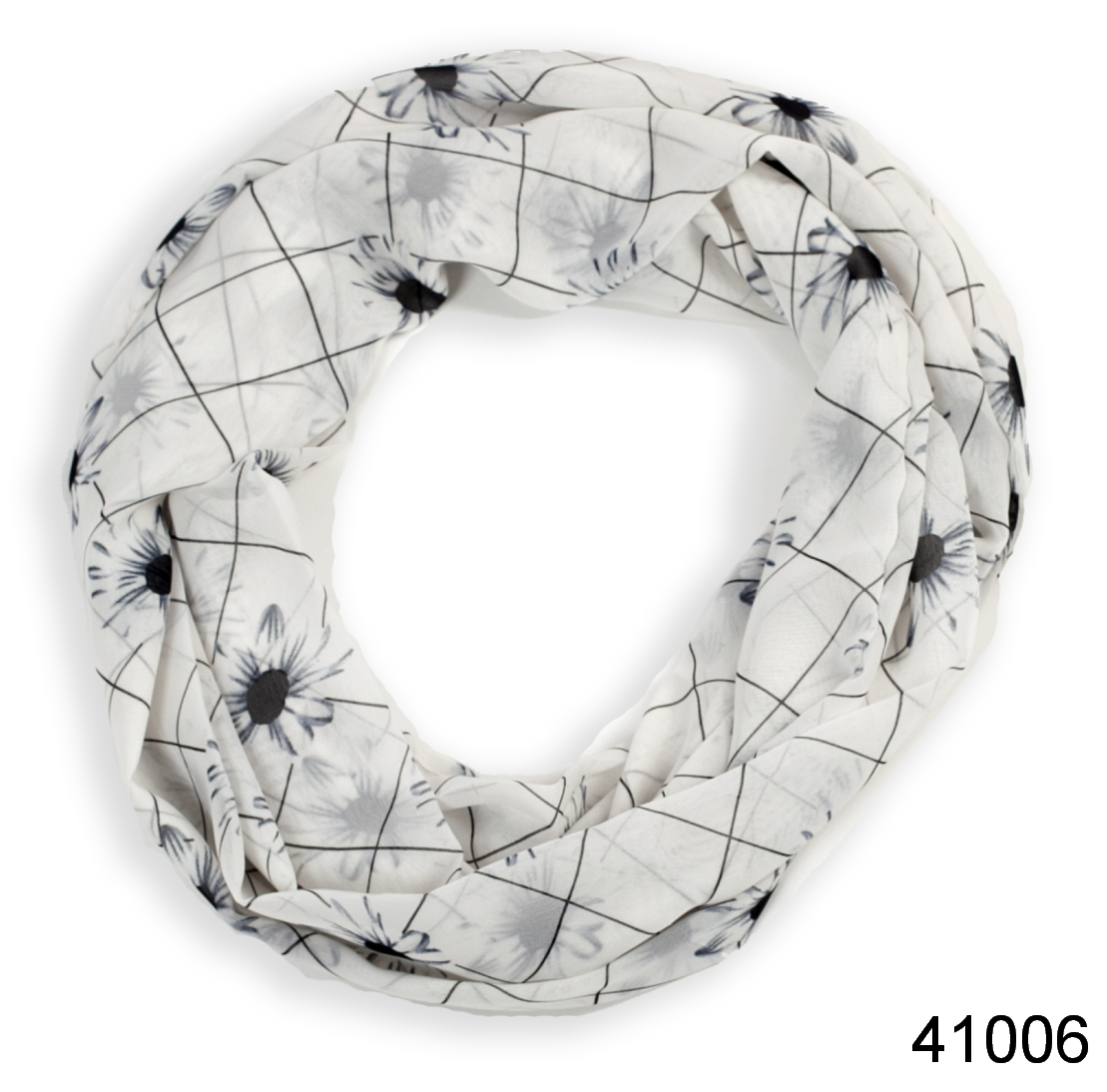 

Шарф снуд женский воздушный шифоновый спринтом цветочным из ромашек и узорами цвет белый