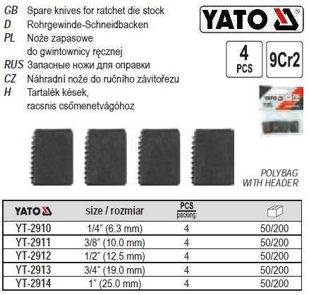 

Набор резцы для клуппов YATO Польша 1/2" 4 штуки YT-2912