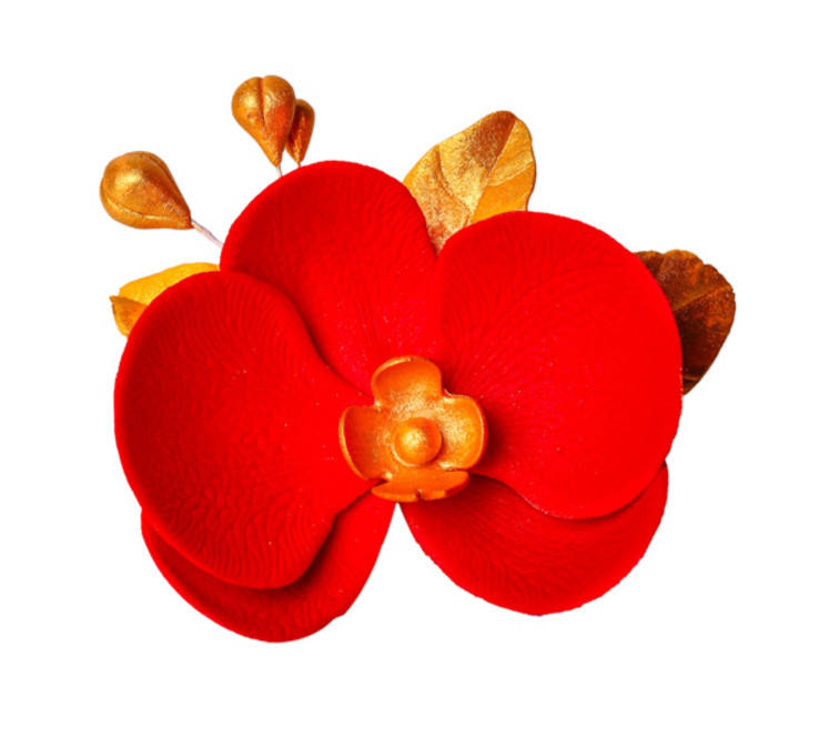 

Цукрова прикраса для кондитерських виробів Орхідея з бутонами Червона