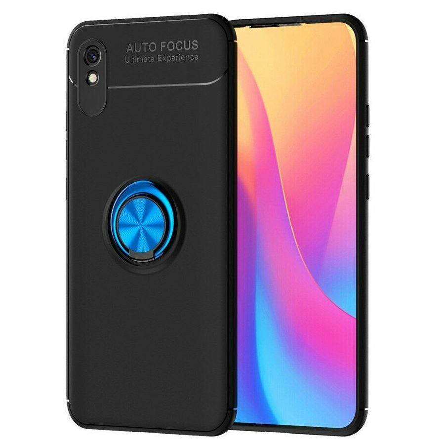 

Чехол TPU Ring для Xiaomi Redmi 9A противоударный бампер с кольцом Black-Blue