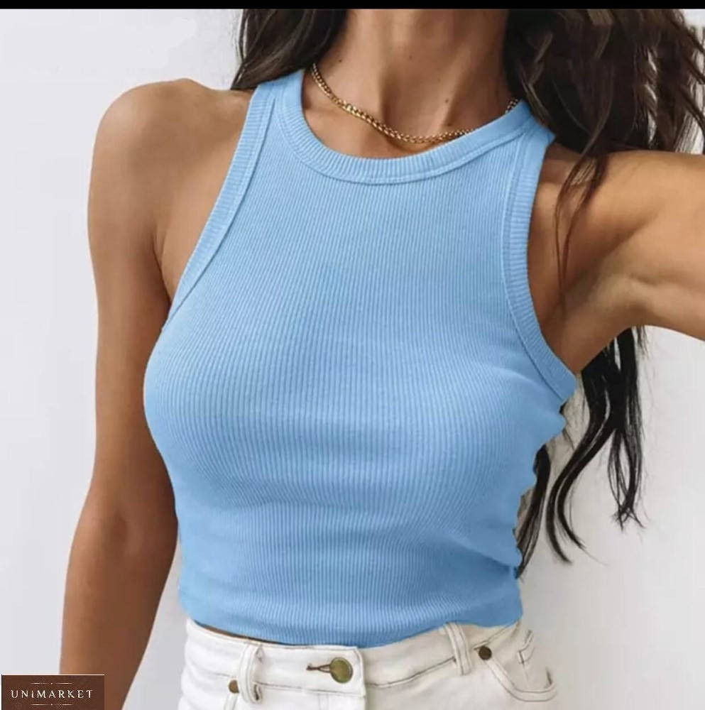 

Женская майка топ голубая|Майка трикотажная рубчик для девушек в обтяжку на лето|Майка топ лето единый размер, Голубой