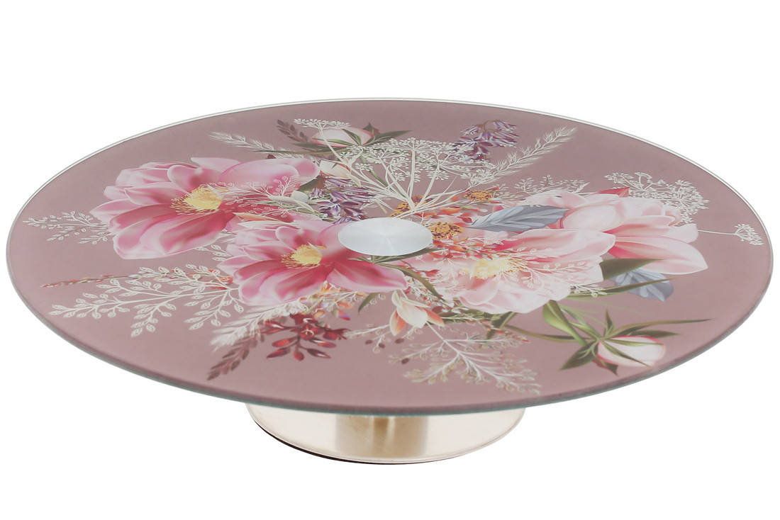 

Блюдо вращающееся на ножке для сервировки стола Букет Пионов, 30см